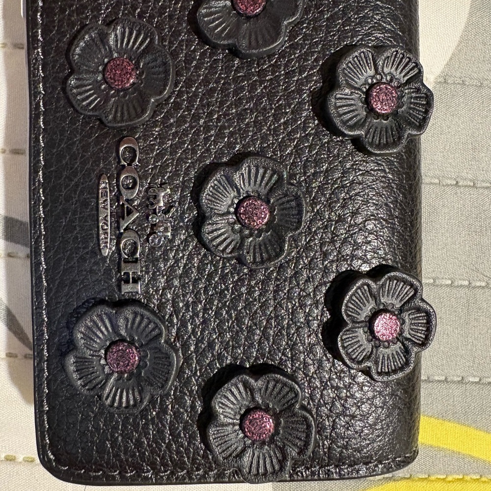 Coach Black Wallet with Purple Floral Accents